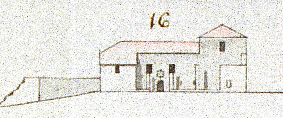 Vista en detalle da fachada principal do pazo de Altamira de Corcubion