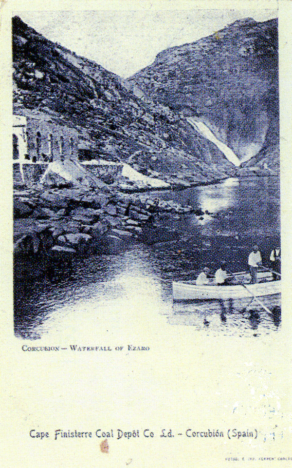 A primeira tarxeta postal que reproduce a fervenza do Ézaro-Pedro Ferrer-A Coruna 1903
