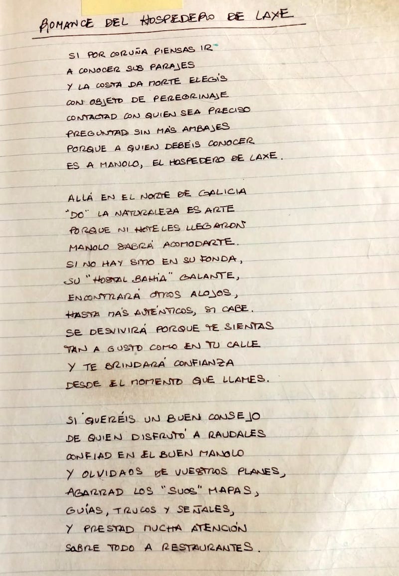 Romance do Hospedeiro de Laxe a Manolo Sacedon
