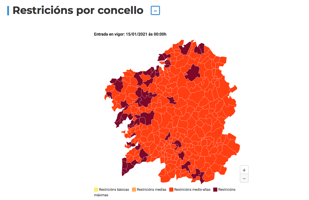 Mapa restricion 15-01-2021 en Galicia