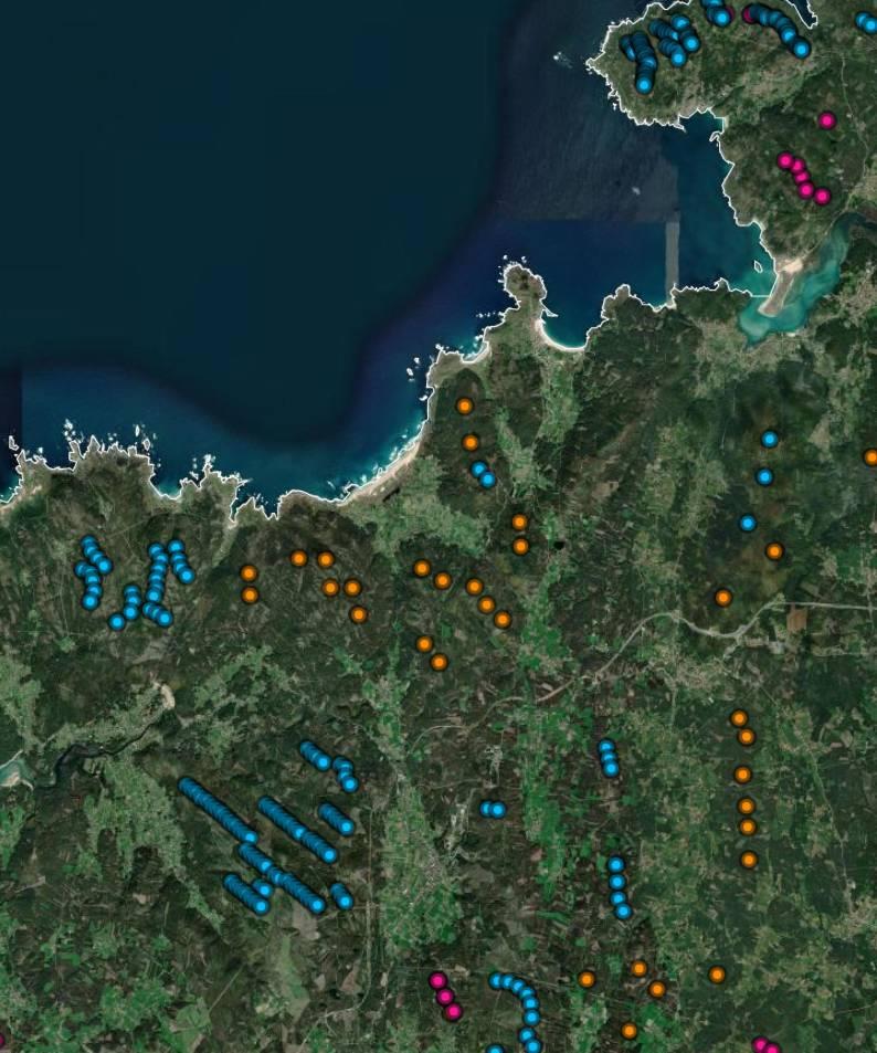 Mapa de Eolicos entre Laxe e Ponteceso