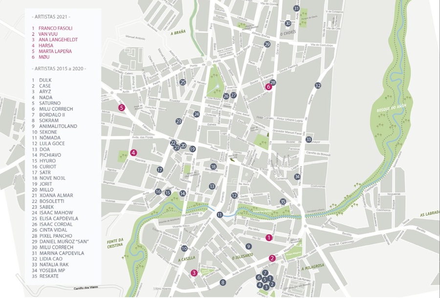 Mapa de graffitis en Carballo 2021-Rexenera Fest