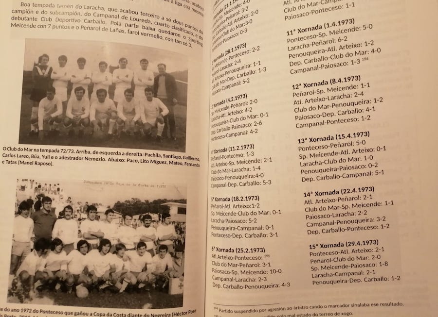 Club do Mar e Ponteceso dos anos 70 no libro 100 anos de futbol de Arteixo e A Laracha