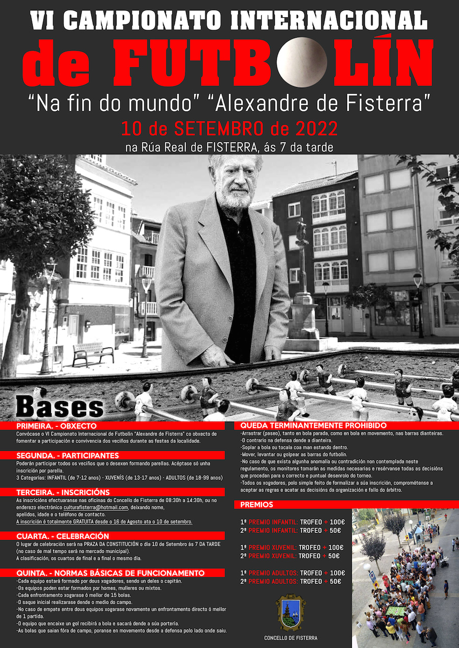 CARTEL VI CAMPIONATO INTERNACIONAL DE FUTBOLÍN.CONCELLO DE FISTERRA 2022