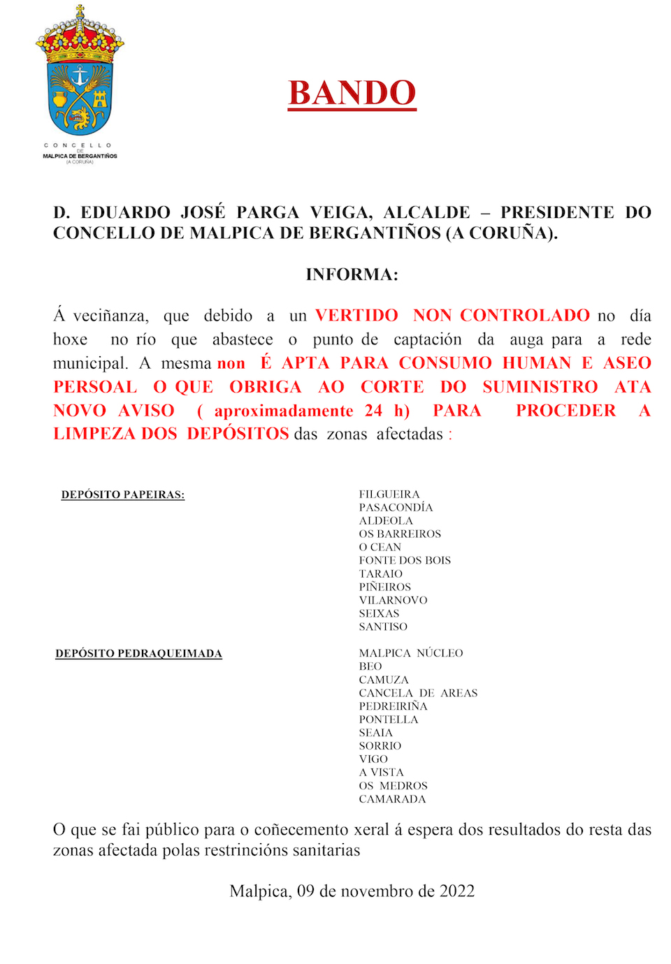 bando auga CORTE AUGA Malpica novembro 2022