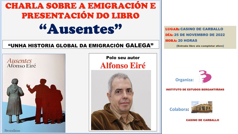 CARTEL PRESENTACIÓN DO LIBRO AUSENTES DE AFONSO EIRÉ Casino Carballo