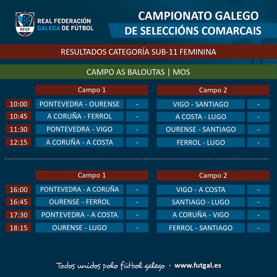 Horarios campionato feminino Seleccion da Costa