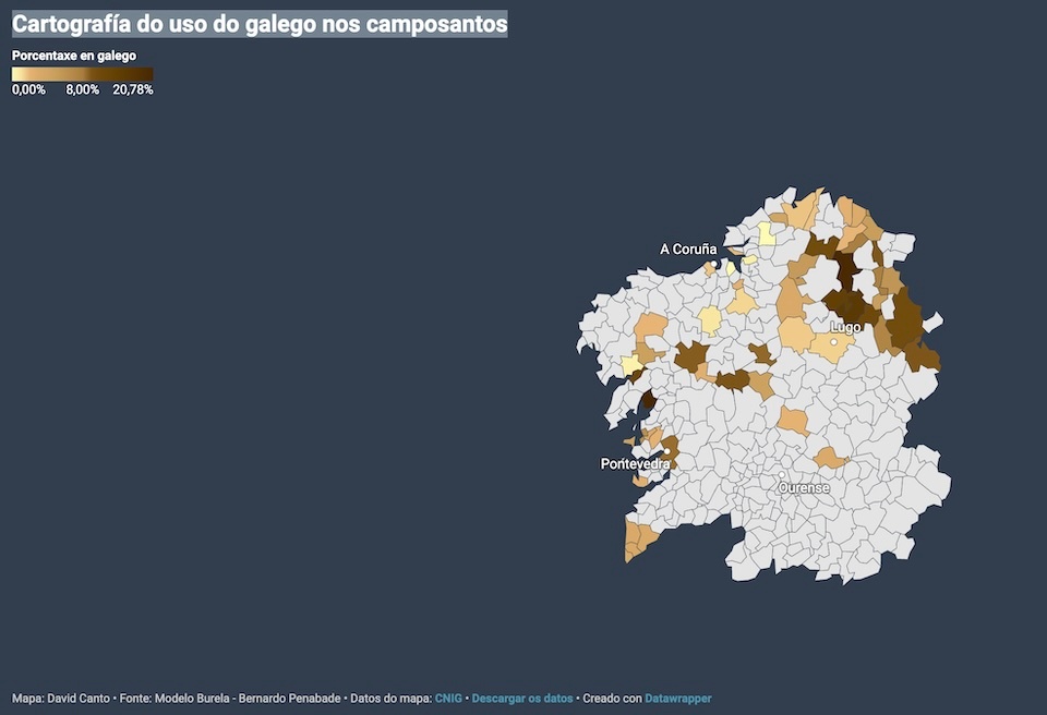 Mapa Cartografía do uso do galego nos camposantos