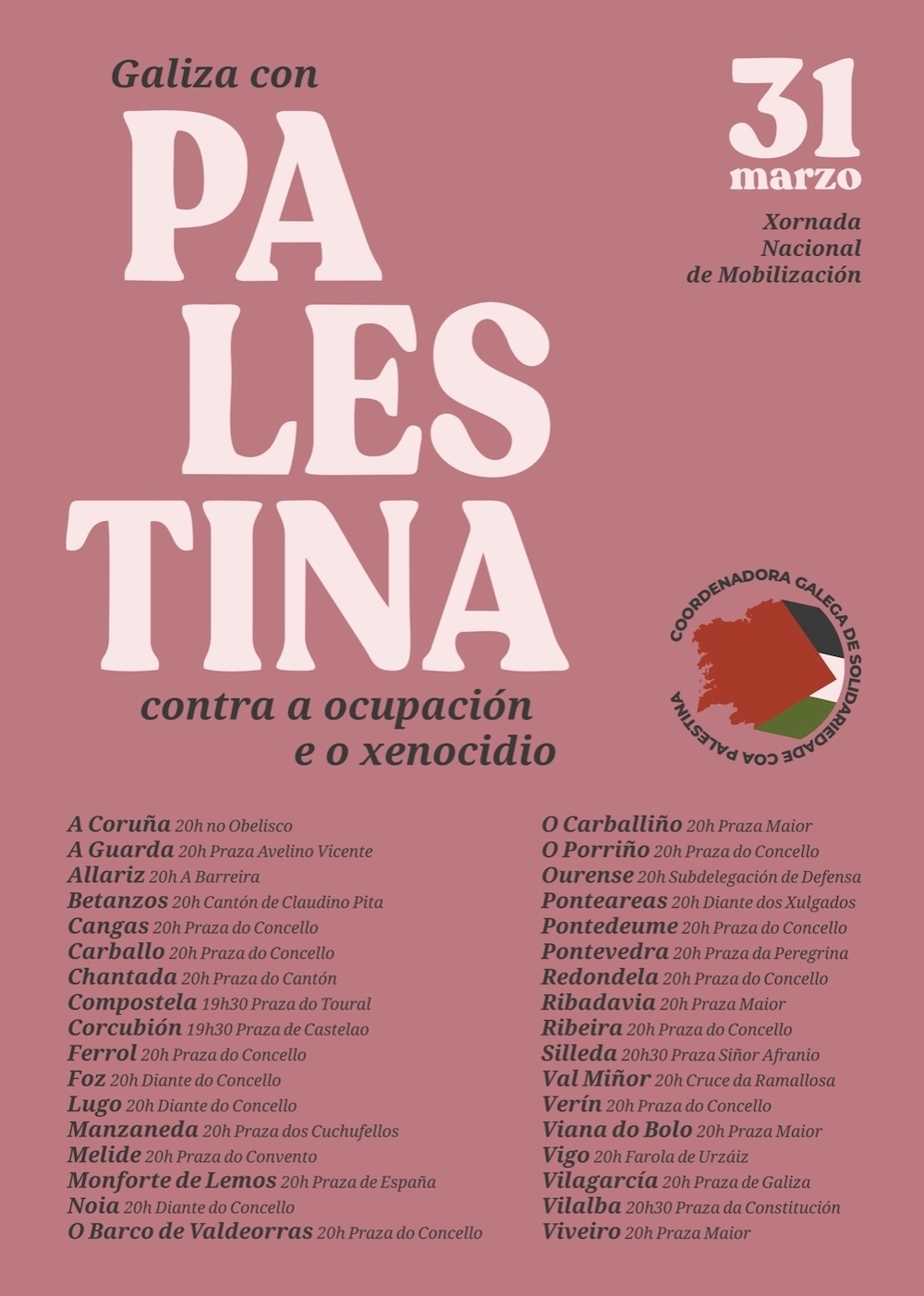 Cartaz mobilizacions Por Palestina 31 marzo 2025