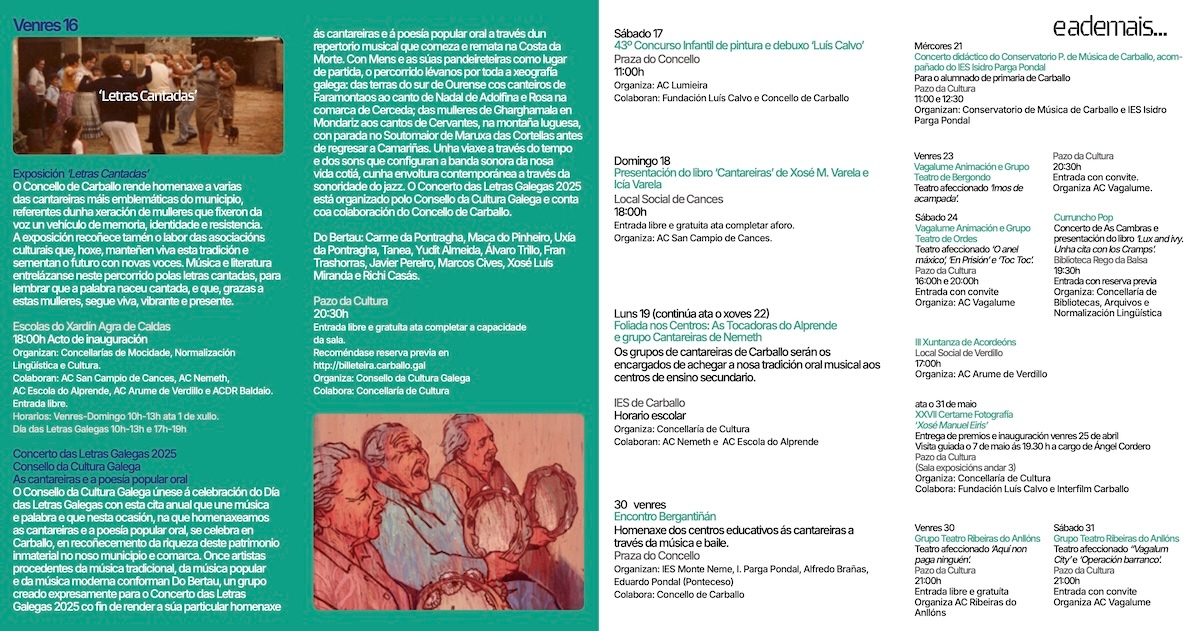 Programa Letras Galegas Carballo 2025 2