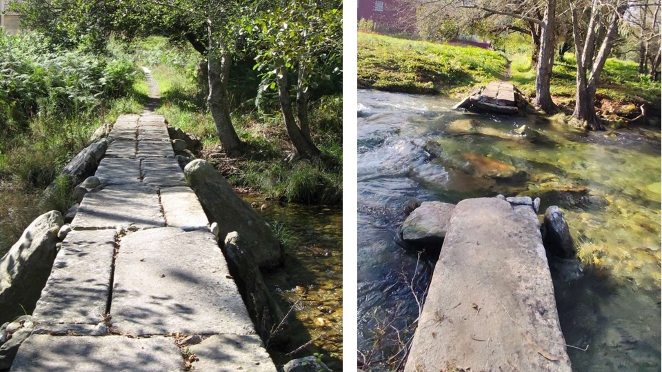 estado orixinal e estado actual da Pomnte Vella de Abelleira sobre o rio Rateira-Muros