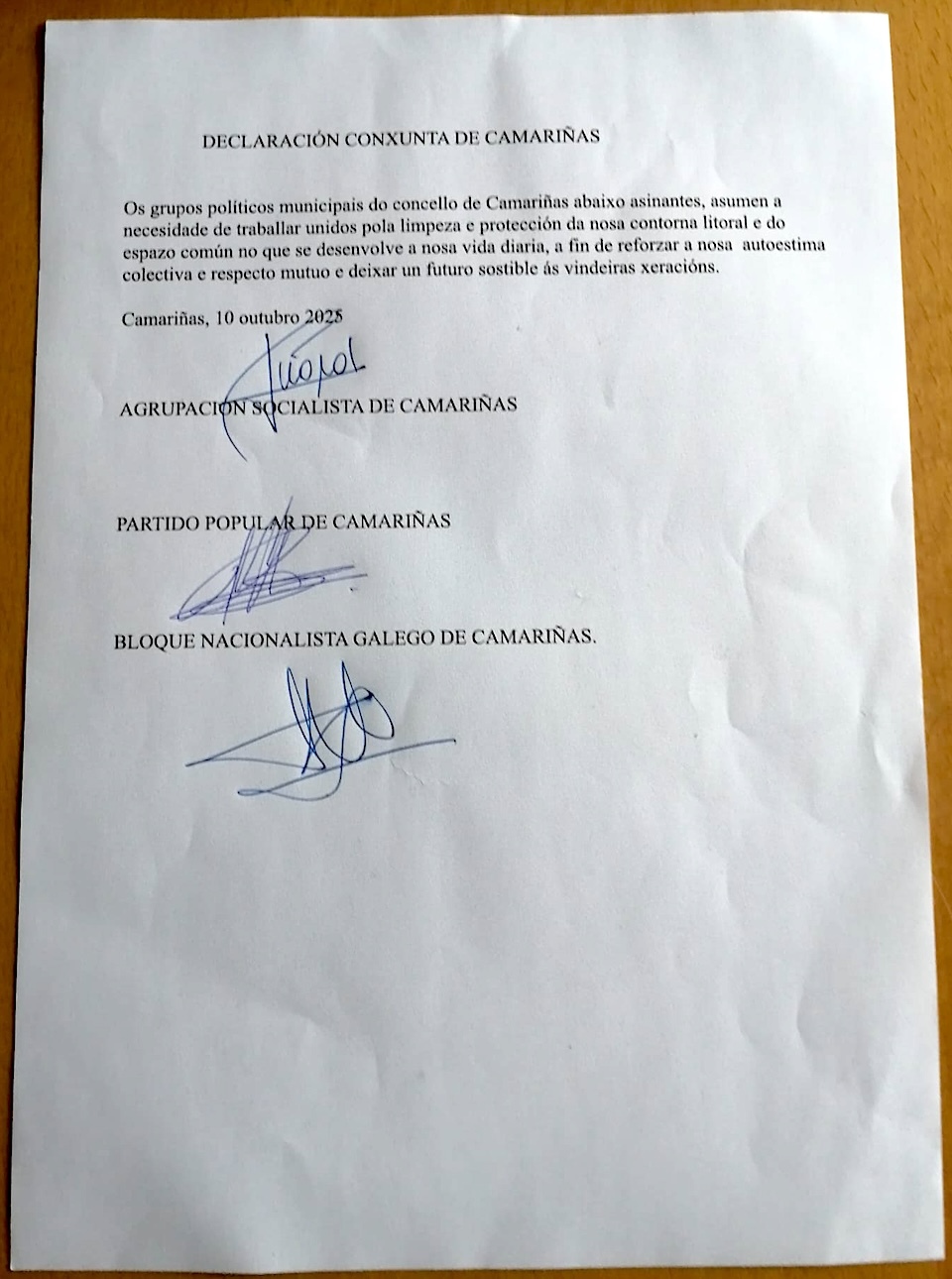 Declaracion Conxunta Grupos Camarinas Camarinas coida o mar