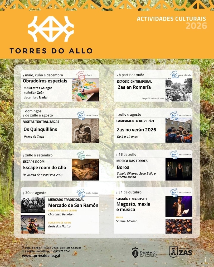 CARTEL RRSS ZAS - O Concello de Zas presenta a programación cultural 2026 das Torres do Allo