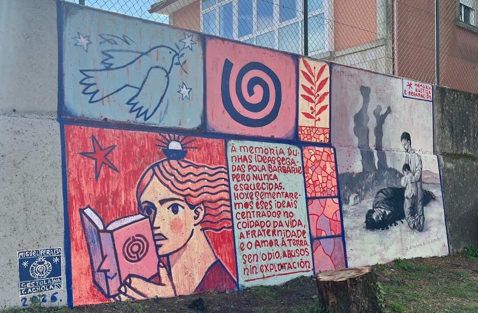 Mural de Castelao con Cestola na Cachola no IES Fontexeria