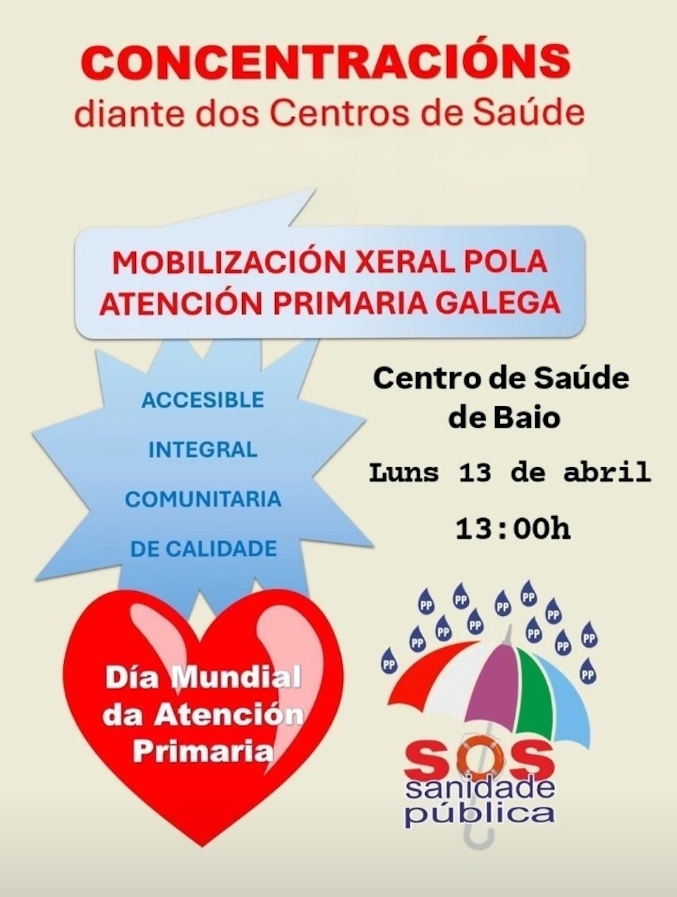 Cartaz concentración centro saúde Baio