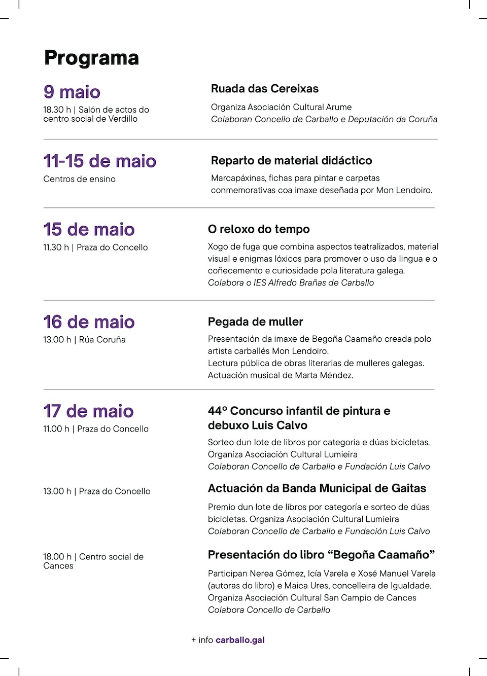 Programa Letras Galegas Carballo 2025 2