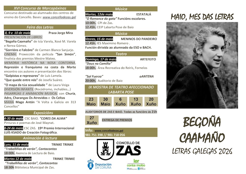 CARTEL ZAS  O Concello de Zas conmemora o Día das Letras Galegas cun amplo calendario de actividades culturais-
