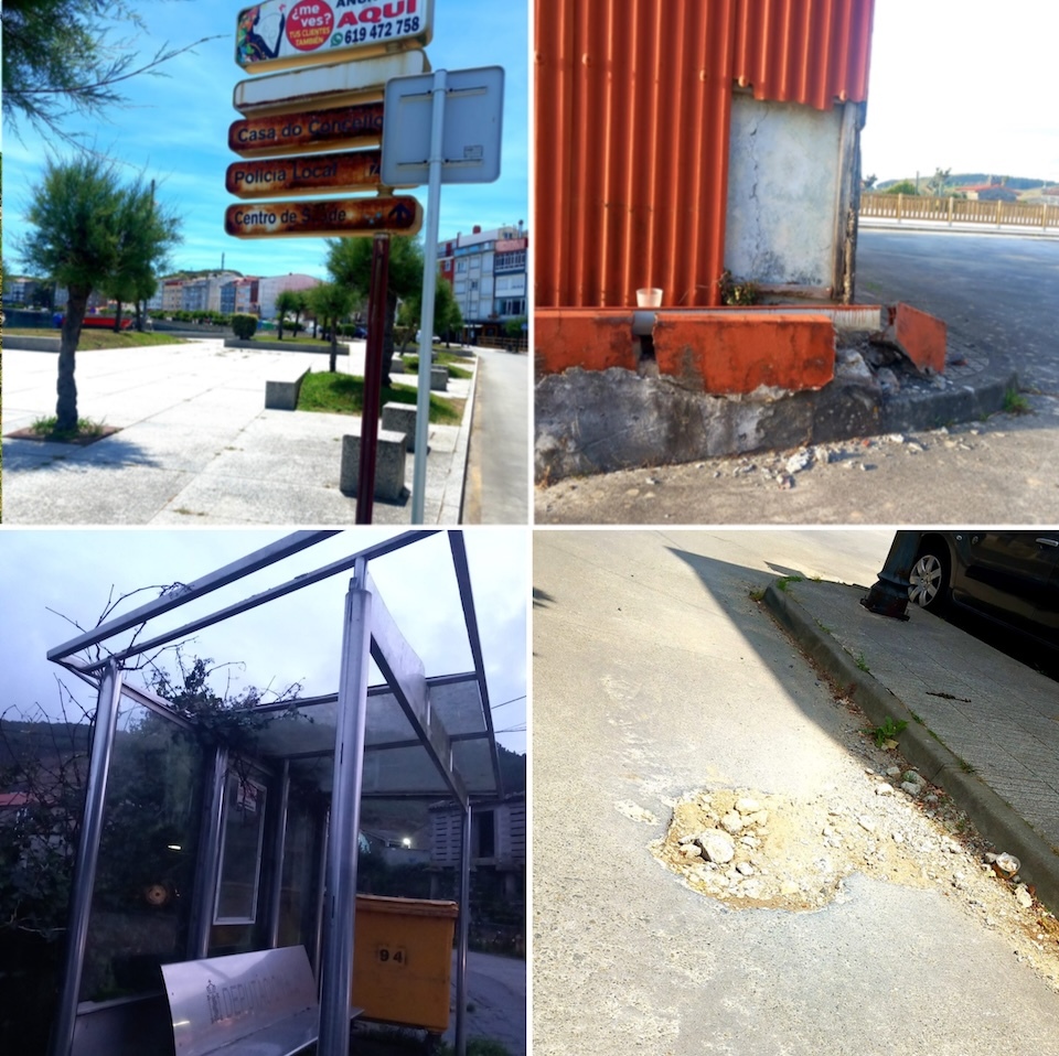 Sinais destrozados en Muxia mantemento