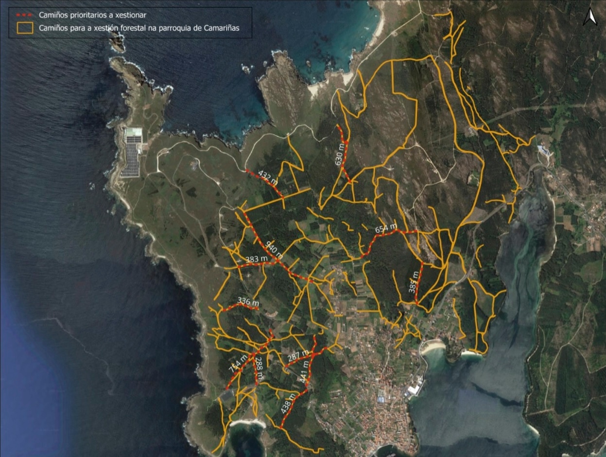 Mapa pista forestal antiincendios de Camarinas