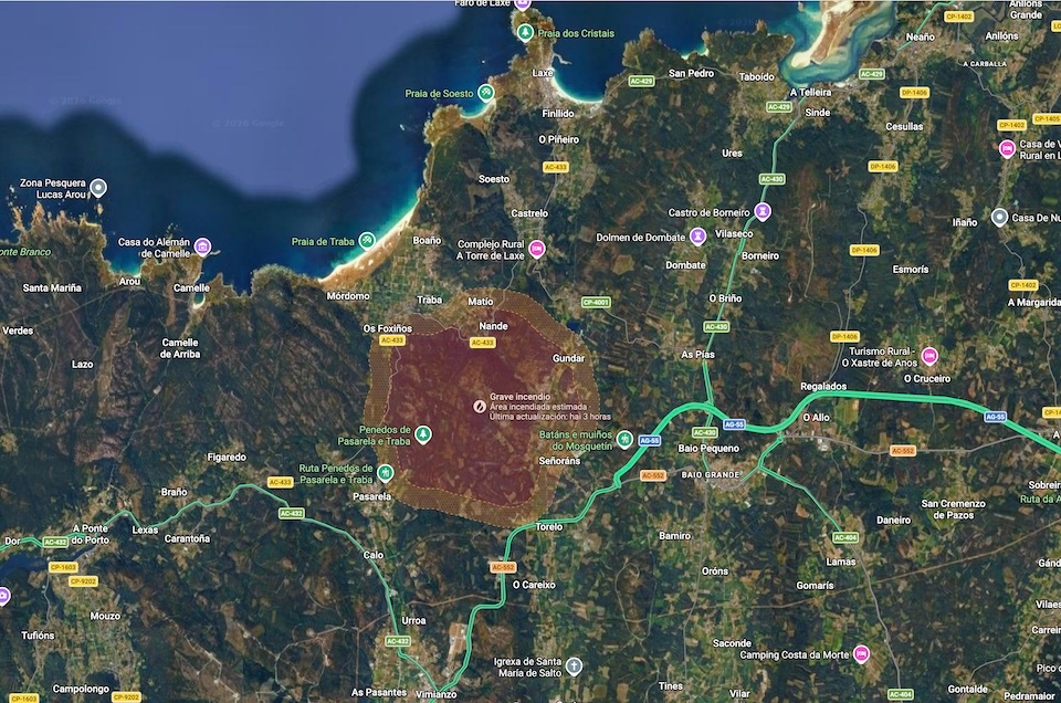 Mapa da zona arrasada polo incendio de Vimianzo-Laxe