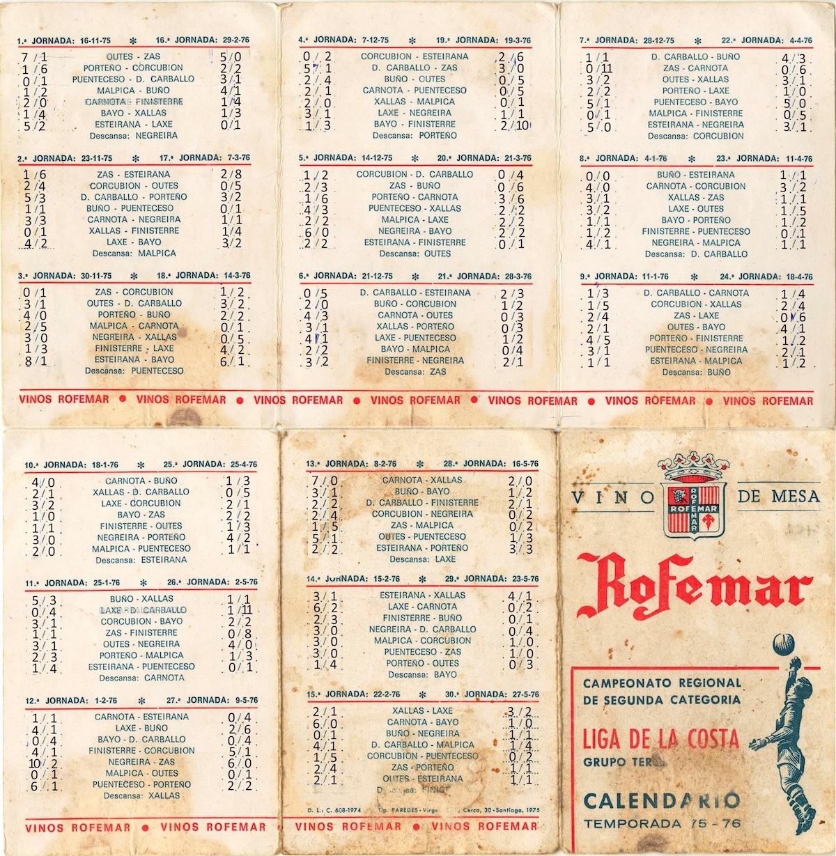 Rofemar - Calendario Liga da Costa 1975-1976
