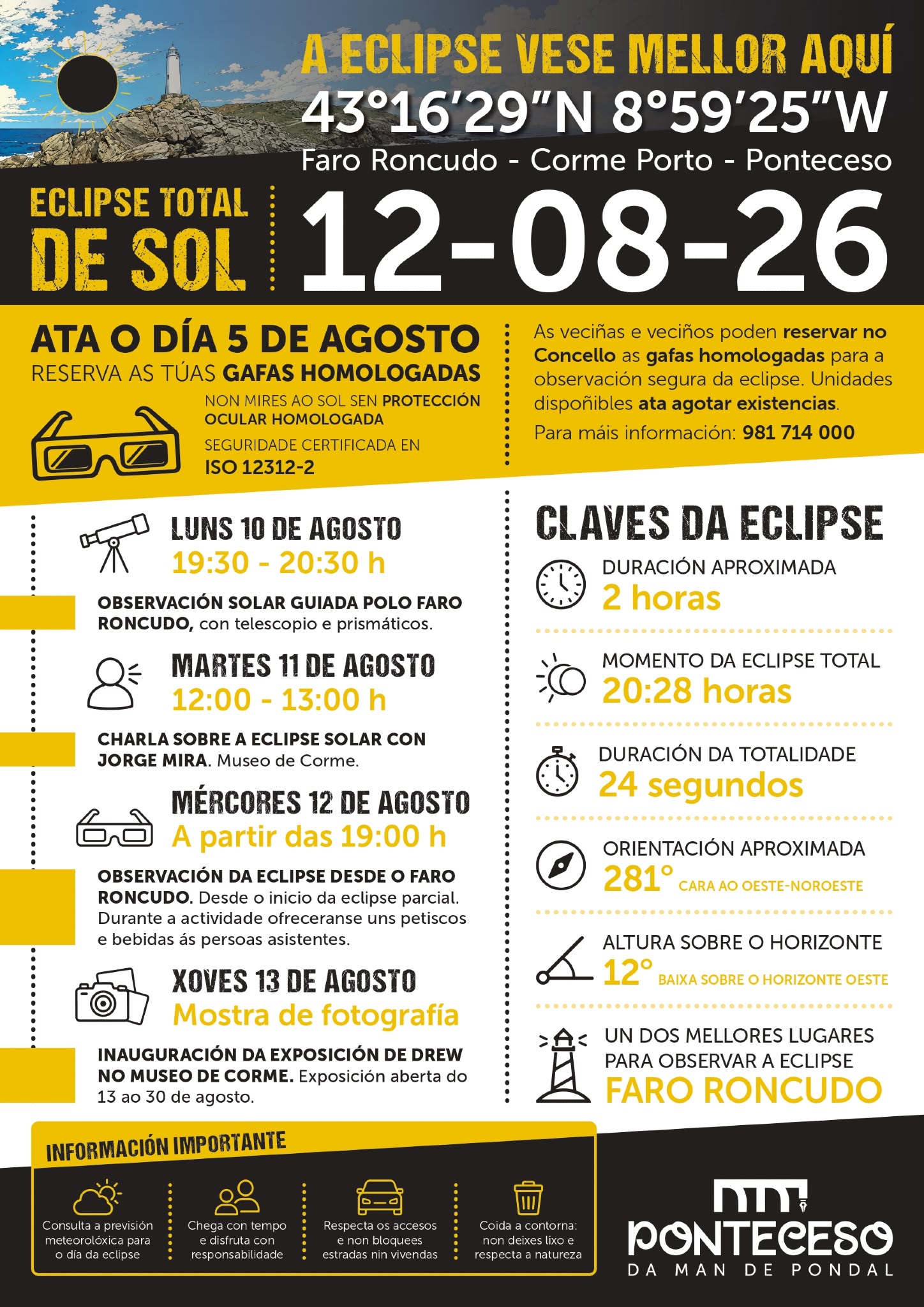 Onde ver o eclipse en Ponteceso