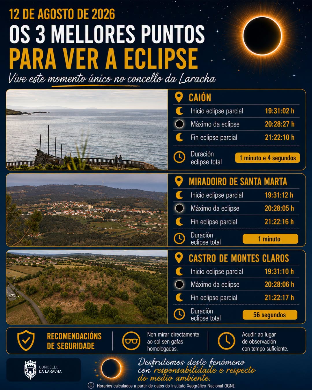 Onde ver a eclpse na Laracha